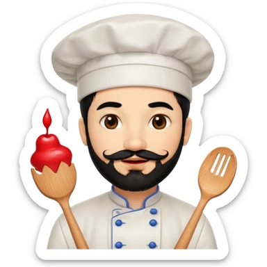 CHEF CON PELO NEGRO Y BARBA NEGRA, OJOS MARRON OSCURO. SONRIE Y TIENE MARCAS DE BESOS CON PINTALABIOS sticker