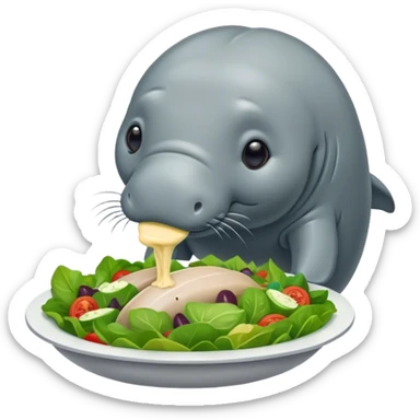 Manatee eating a salad sticker
