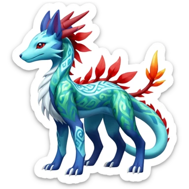 Suicune-Aurorus-Salandit-Glaceon-Meganium-fusion (full body) sticker