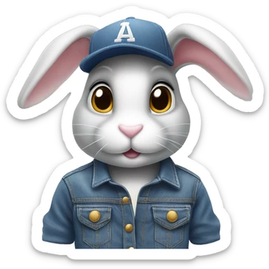 Bunny wearing overall denim and baseball cap sticker