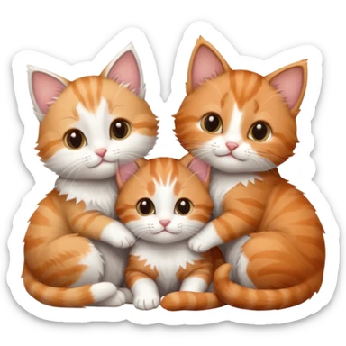 3 tiny kittens cuddling together all different colours, the first one is grey and white, the second is ginger and white and the third is brown tabby and white sticker
