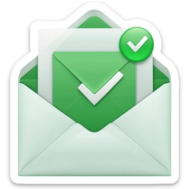 a letter with green checkbox inside the white envelop sticker