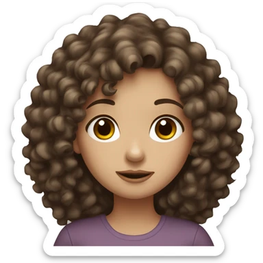 A girl with white skin, brown eyes and brown and black curly hair ￼ sticker