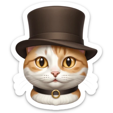 mix of white and tabby cat in a cylinder hat sticker
