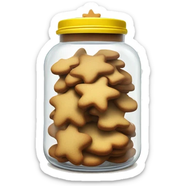Realistic glass cookie jar yellow lid full of gingerbread cookies isolated.  sticker