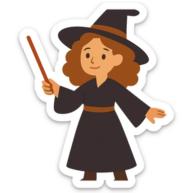 flat toon style witch with caramel brown curly hair sticker