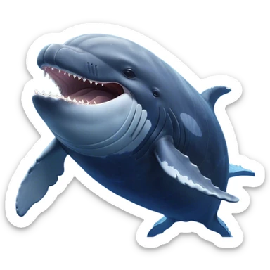 Cinematic Cute Yawning Humpback Whale Portrait Emoji, Head tilted slightly with a dramatic, wide-open yawn, showcasing a massive yet gentle blue-gray body with gently rippling baleen plates and sleepy, half-closed eyes, Simplified yet irresistibly adorable features, highly detailed, glowing with a soft, cozy marine glow, high shine, relaxed yet expressive, stylized with a dash of whimsical deep-sea charm, soft glowing outline, capturing the essence of a drowsy yet affectionate humpback whale that appears ready to drift into a deep-sea slumber! sticker