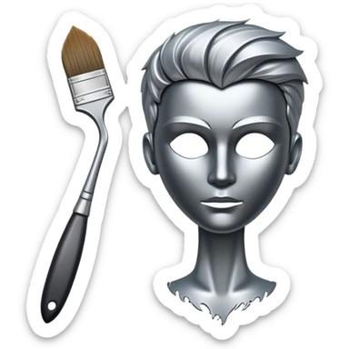 A paintbrush that transforms into a human metal silhouette, symbol of artistic identity sticker
