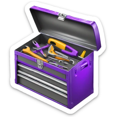 Realistic metallic purple tool box with top open and purple tools inside of it isolated.  sticker