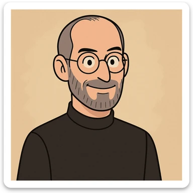 Steve Jobs, cartoon style, friendly smile, simple background sticker