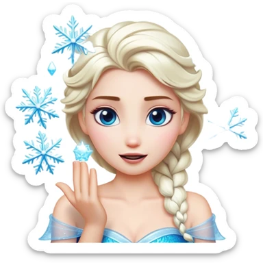 Cinematic Playful Elsa Portrait Emoji, Blowing frost from her hands in a dazzling display, eyes filled with mischief, exuding a magical charm that is both fun and enchanting! sticker