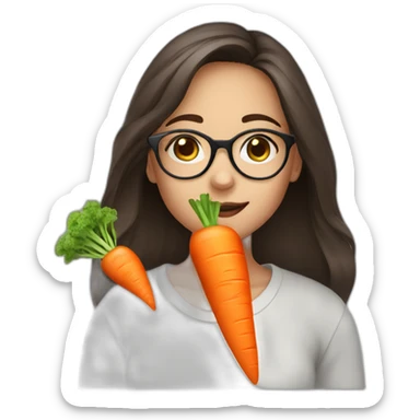 brunet girl in glasses eat carrot sticker
