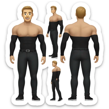 muscle black turtleneck shirt and black pants and shoes front and back view sticker