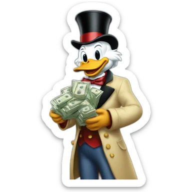 Scrooge McDuck holding lots of cash sticker