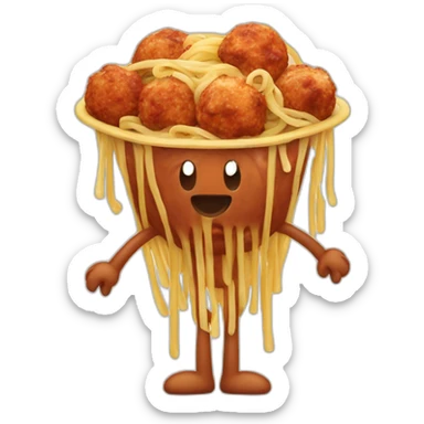 Spaghetti and meatballs with a face, arms and legs, doing something random sticker
