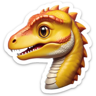 Cinematic Cute Velociraptor Portrait Emoji, Head tilted playfully with a mischievous grin, featuring a compact, agile form with bright, sparkling eyes and a slightly curved snout full of playful charm, Simplified yet irresistibly adorable features, highly detailed, glowing with a warm, inviting prehistoric glow, high shine, affectionate and lively, stylized with a touch of whimsical dinosaur mischief, soft glowing outline, capturing the essence of a mischievous yet endearing Velociraptor that seems as if it could dart out of the screen into your arms! sticker