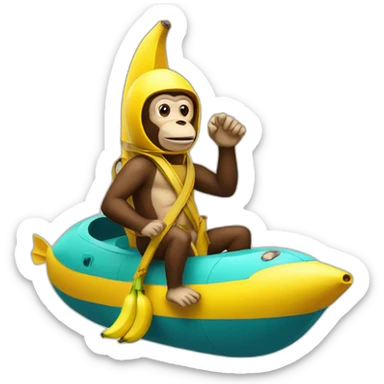 monkey man riding a banana submarine sticker