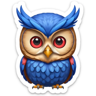Quiero un búho con una camiseta azul y el medio que diga una u gigante y roja sticker