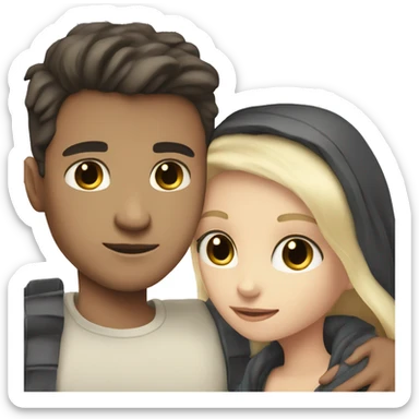 Dark haired boy and blonde girl cuddling sticker
