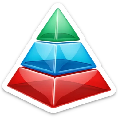 “Cute 3D cartoon emoji sticker of a pyramid made from glossy plastic glasses (blue, green, red). Soft lighting, smooth shadows, playful look, glossy plastic texture, white sticker outline, transparent background, high resolution.” sticker