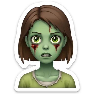 straight brown hair green skin zombie girl  sticker