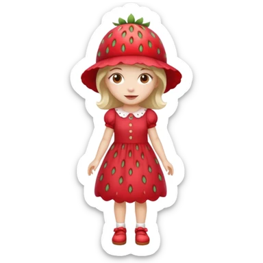 Strawberry shortcake human girl full body and legs with a strawberry hat on her head and dress without a cake sticker