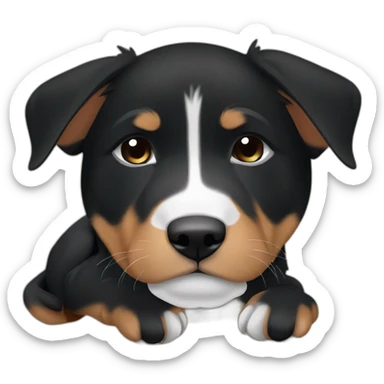 Sleeping black and brown beauceron puppy with white chest and chin sticker