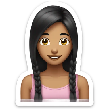 a girl with long black hair olive skinned happy expression eyelashes  sticker