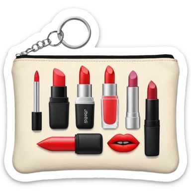 small zipper pouch with essentials, sticker