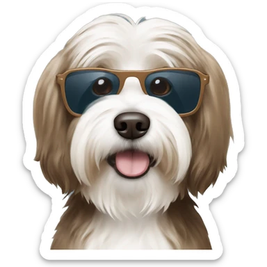 brown and white havanese wearing sunglasses sticker