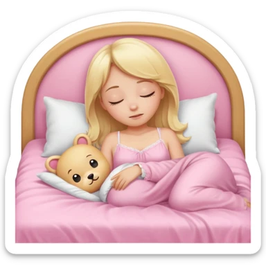 Cute blonde girl sleeping on a pink kawaii bed sticker