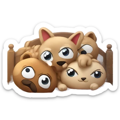 stuffed animals having a sleepover in beds sticker