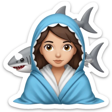 Egyptian-haired girl with black eyebrows, brown hair, Iranian descent, wearing a shark costume with a blanket. sticker