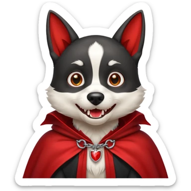     {
      "type": "object",
      "look": "dog in red collar cloak",
      "description": "a loyal vampire dog wearing a red collar cloak"
    } sticker