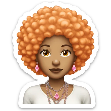 light skin girl with orange afro and pink diamond chain  sticker