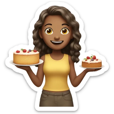 happy girl holding food cake  sticker