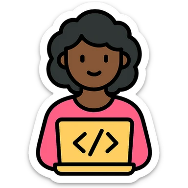 color outline icon of a black woman coding with minimal background sticker