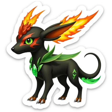 Futuristic volcanic elemental badass cool tough evil Houndoom-Bayleaf-Celebi-Pokémon-Fakémon-hybrid-creature sticker