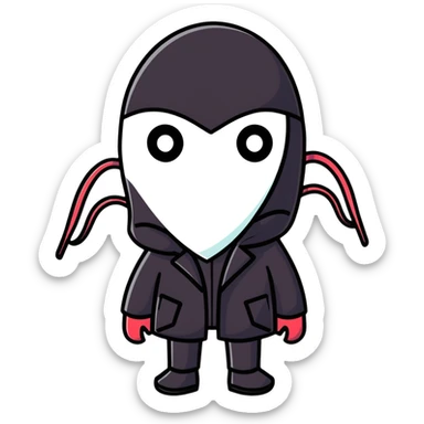 Squid Game Front Man with black geometric mask and black coat sticker
