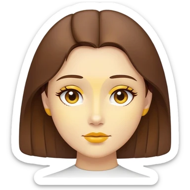 ultra minimal belle face, tiny icon size, extremely simple line work, basic brown hair shape, yellow accent, no details sticker