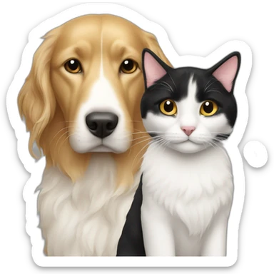 Black and white cat with golden retriewer sticker