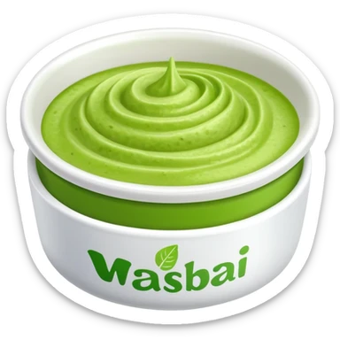 ground wasabi paste in a small dish, bright green color sticker
