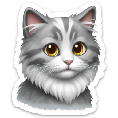 Gray and white fluffy Christmas cat sticker
