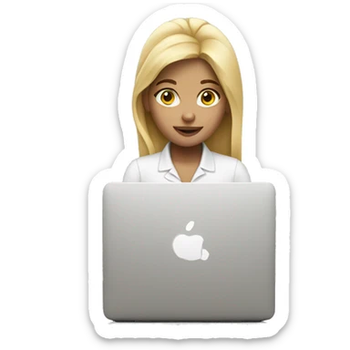 blond girl working on mac sticker