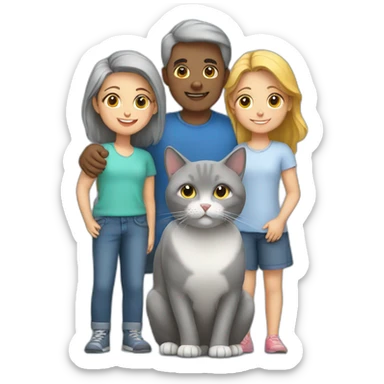 a family with a gray british cat sticker