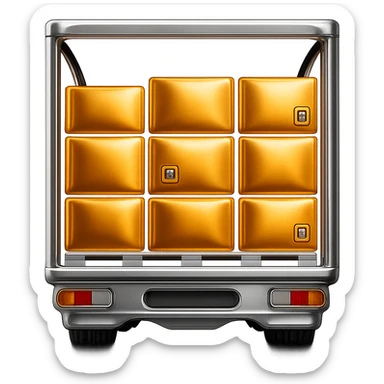 Make the packages orange/gold, keep the rest of the truck and other colors as they are with the chrome 3D metallic style, no background. sticker