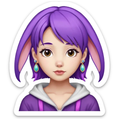purple haired girl, asian, bunny eared and earrings sticker