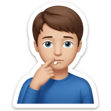 boy thinking with one hand on his chin sticker