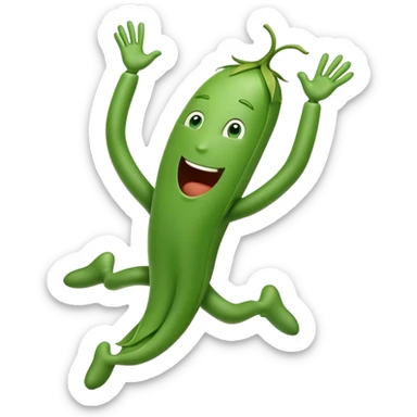 a string bean character jumping for joy. legs are tucked and hands are up over his head with fists straight up in the air. sticker