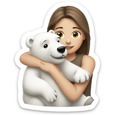 white girl brown hair hugging polar bear toy sticker